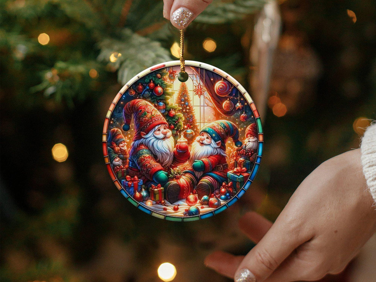 Christmas 2024 Ornament, Christmas Decoration, Holiday Gift Idea, Heirloom Keepsake, Round Ceramic, Gift Exchange, Gift Idea, Gnomes