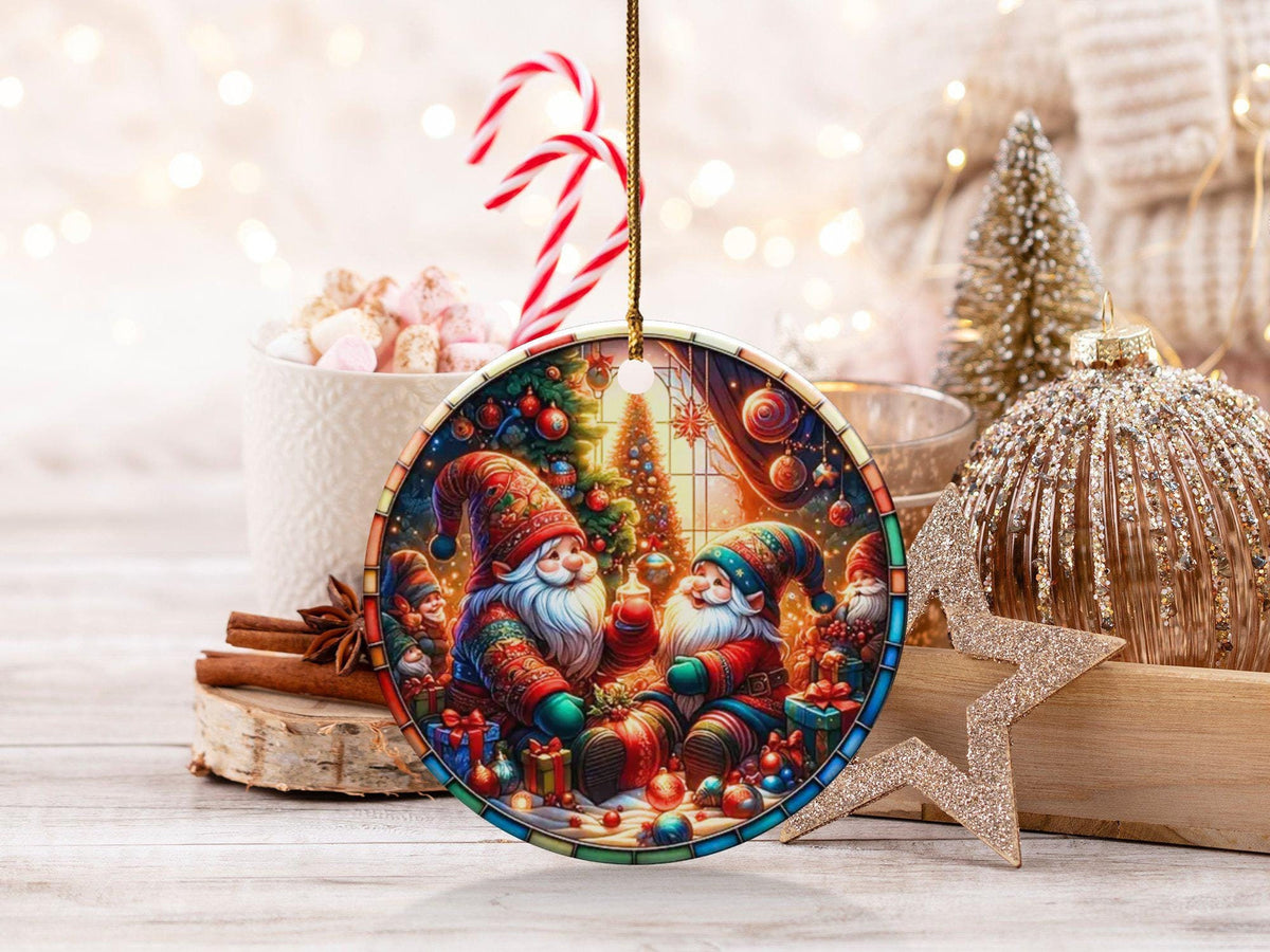 Christmas 2024 Ornament, Christmas Decoration, Holiday Gift Idea, Heirloom Keepsake, Round Ceramic, Gift Exchange, Gift Idea, Gnomes