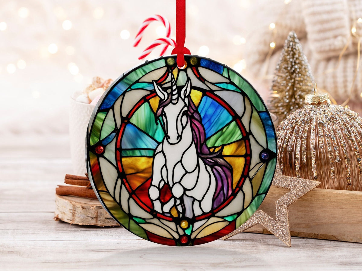 Christmas 2024 Ornament, Christmas Decoration, Holiday Gift Idea, Heirloom Keepsake, Round Ceramic, Gift Exchange, Gift Idea, Unicorn