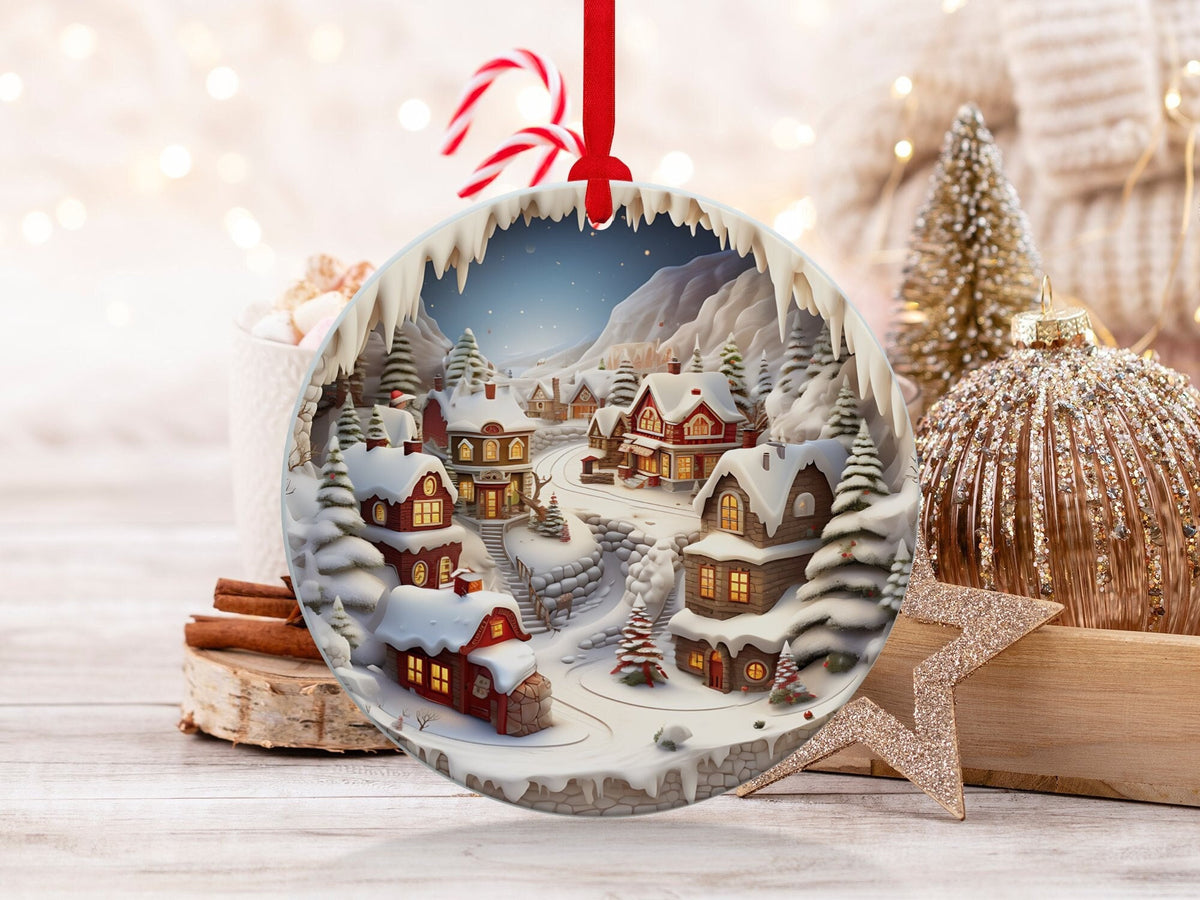 Christmas 2024 Ornament, Christmas Decoration, Holiday Gift Idea, Heirloom Keepsake, Round Ceramic, Gift Exchange, Gift Idea, Xmas Village