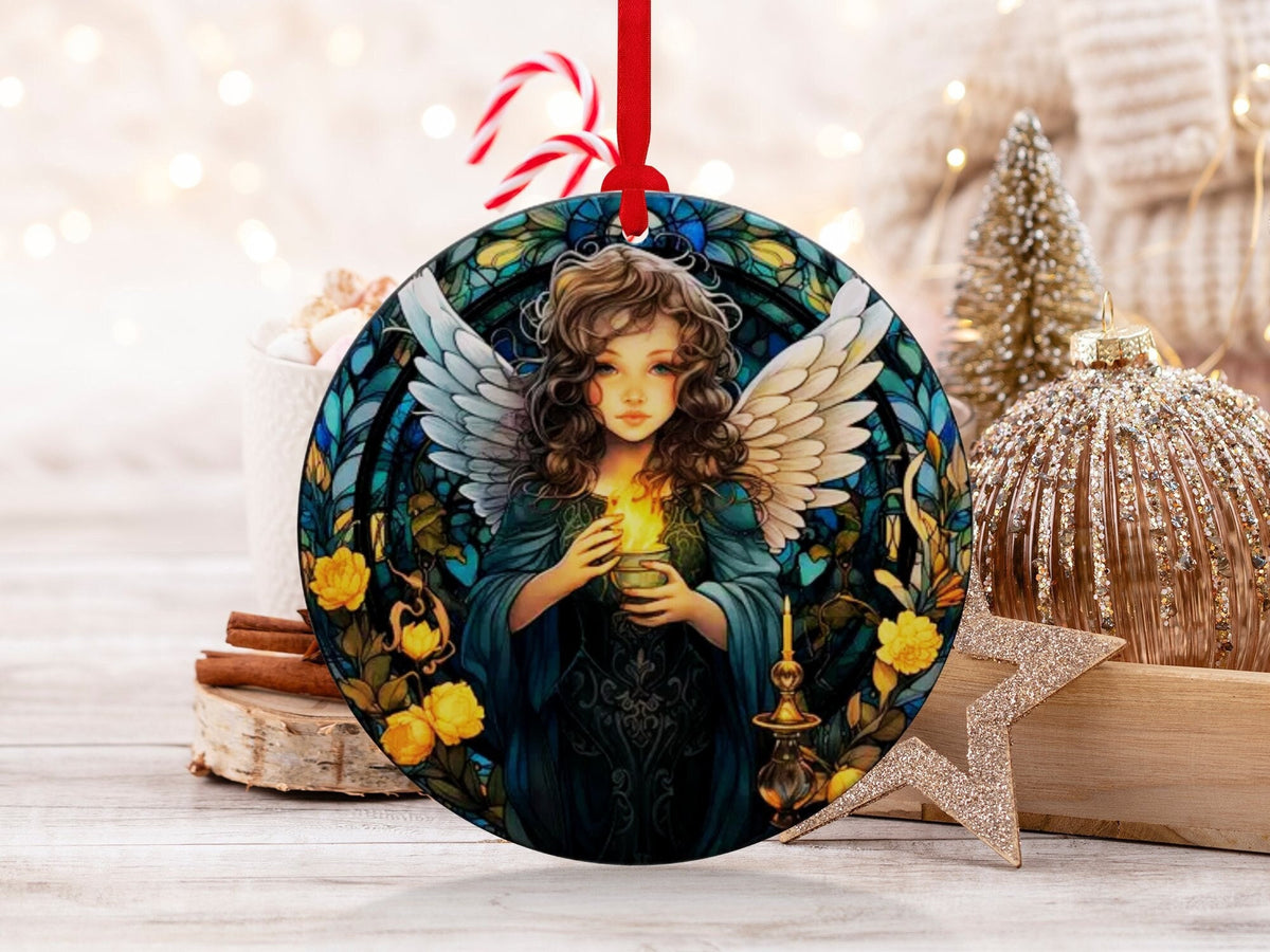 Christmas 2024 Ornament, Christmas Decoration, Holiday Gift Idea, Heirloom Keepsake, Round Ceramic, Gift Exchange, Gift Idea, Angel
