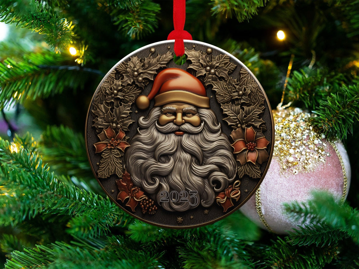 Santa 2024 Ornament, 2024 Christmas Decoration, Holiday Gift Idea, Heirloom Keepsake, Round Ceramic, Bauble Present, Vintage Santa