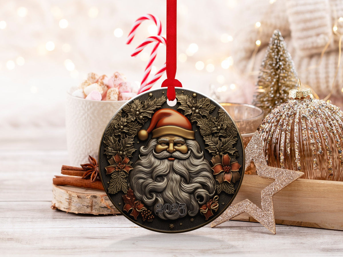 Santa 2024 Ornament, 2024 Christmas Decoration, Holiday Gift Idea, Heirloom Keepsake, Round Ceramic, Bauble Present, Vintage Santa