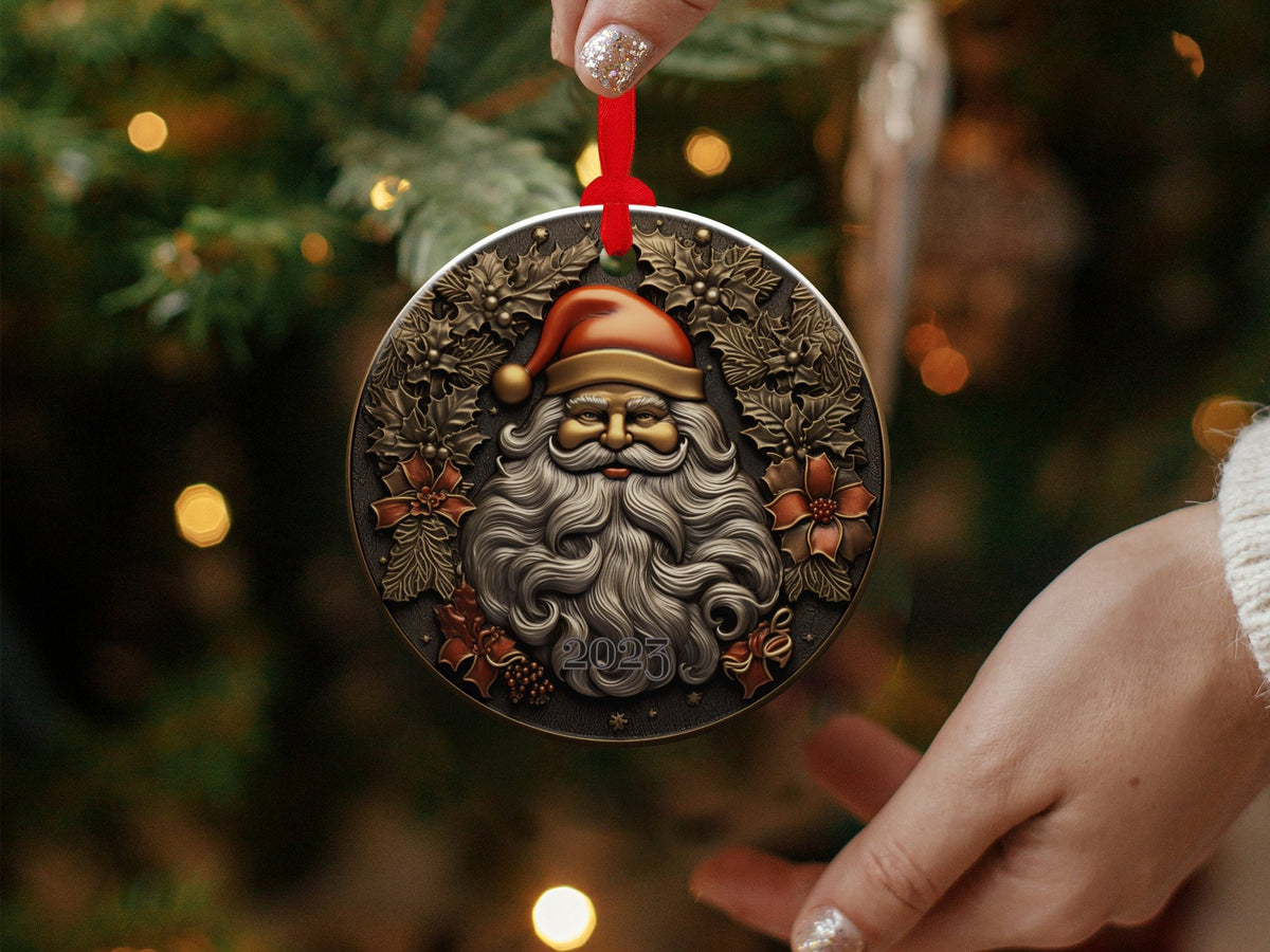 Santa 2024 Ornament, 2024 Christmas Decoration, Holiday Gift Idea, Heirloom Keepsake, Round Ceramic, Bauble Present, Vintage Santa