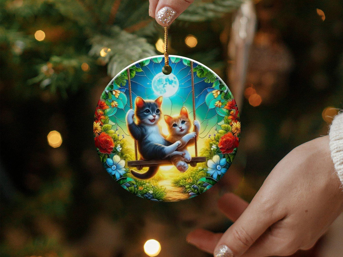 Christmas 2024 Ornament, Christmas Decoration, Holiday Gift Idea, Heirloom Keepsake, Round Ceramic, Gift Exchange, Cats Lover Gift