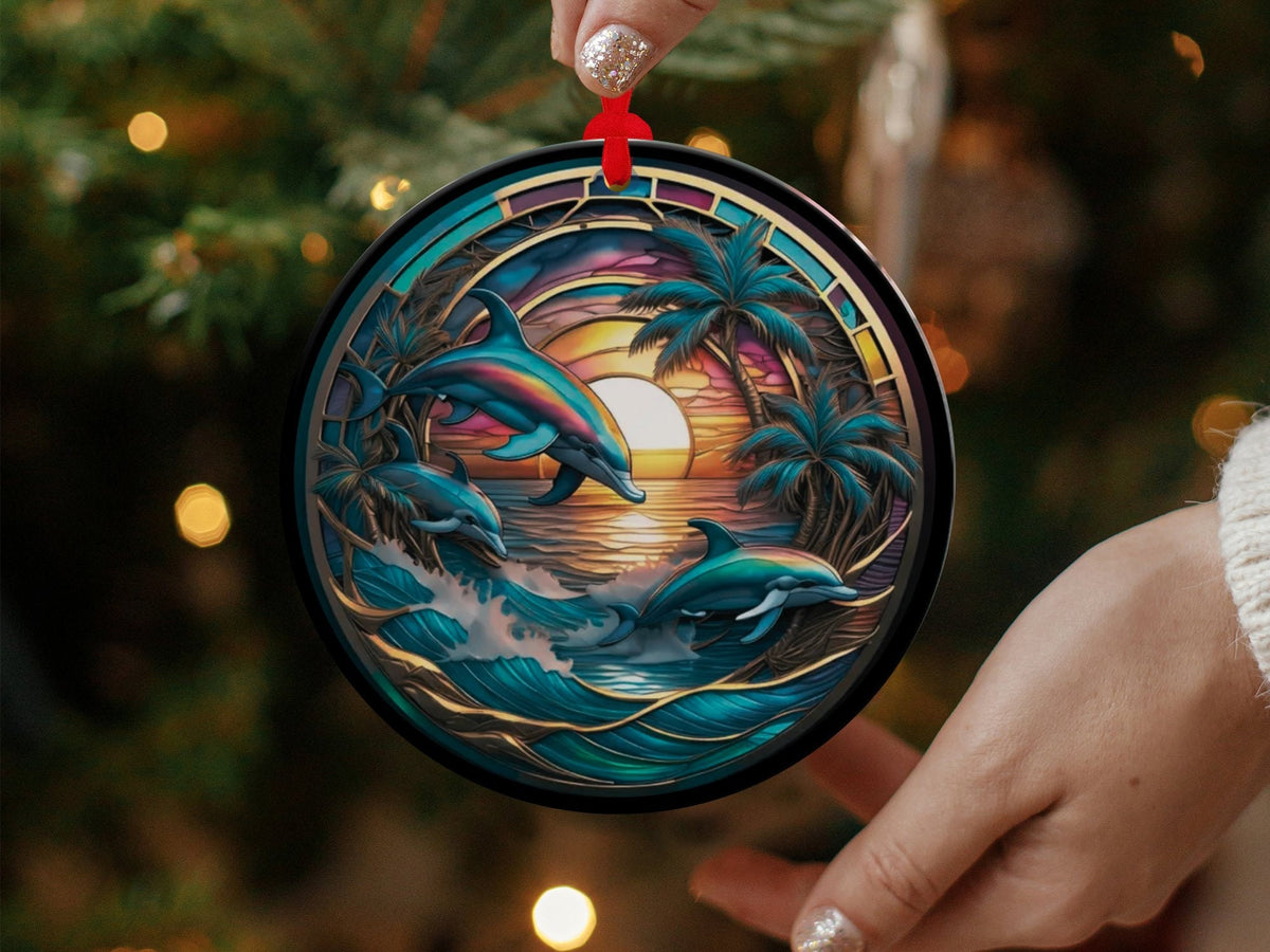 Christmas 2024 Ornament, Christmas Decoration, Holiday Gift Idea, Heirloom Keepsake, Round Ceramic, Gift Exchange, Gift Idea, Dolphin
