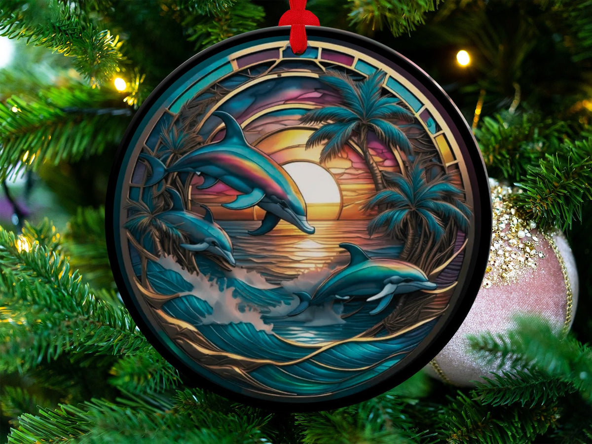 Christmas 2024 Ornament, Christmas Decoration, Holiday Gift Idea, Heirloom Keepsake, Round Ceramic, Gift Exchange, Gift Idea, Dolphin