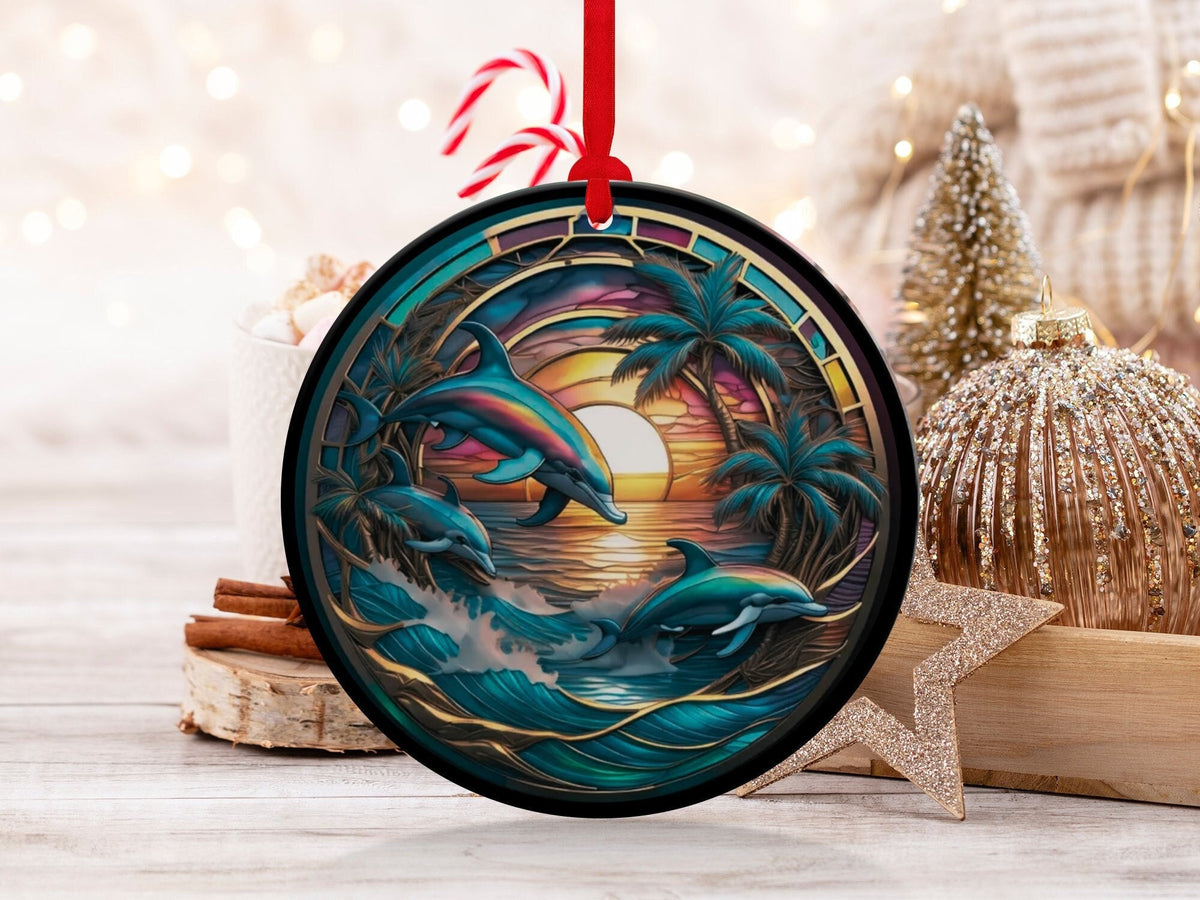 Christmas 2024 Ornament, Christmas Decoration, Holiday Gift Idea, Heirloom Keepsake, Round Ceramic, Gift Exchange, Gift Idea, Dolphin
