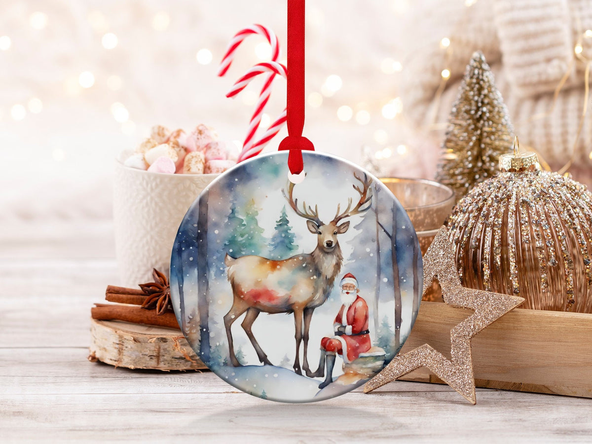Christmas 2024 Ornament, Christmas Decoration, Holiday Gift Idea, Heirloom Keepsake, Gift Exchange, Gift Idea, Santa & Deer