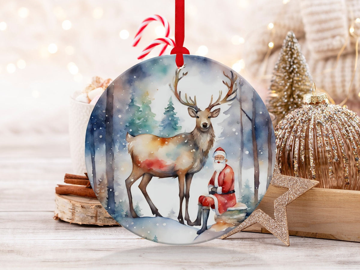 Christmas 2024 Ornament, Christmas Decoration, Holiday Gift Idea, Heirloom Keepsake, Gift Exchange, Gift Idea, Santa & Deer