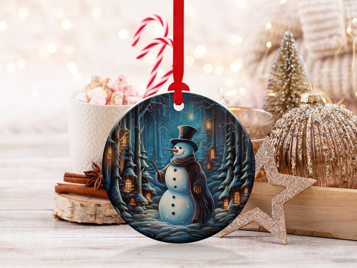 Christmas 2024 Ornament, Christmas Decoration, Holiday Gift Idea, Heirloom Keepsake, Round Ceramic, Gift Exchange, Gift Idea, Snowman