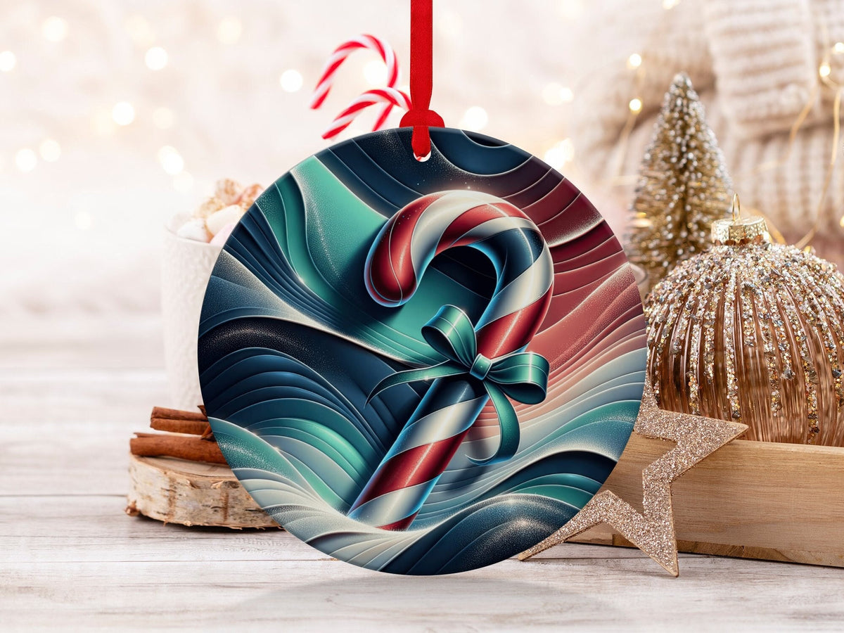 Christmas 2024 Ornament, Christmas Decoration, Holiday Gift Idea, Heirloom Keepsake, Round Ceramic, Gift Exchange, Gift Idea, Candy Cane