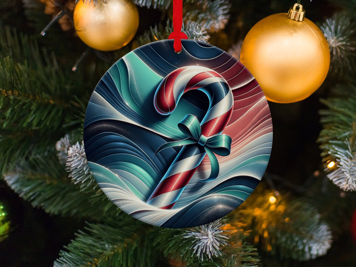 Christmas 2024 Ornament, Christmas Decoration, Holiday Gift Idea, Heirloom Keepsake, Round Ceramic, Gift Exchange, Gift Idea, Candy Cane