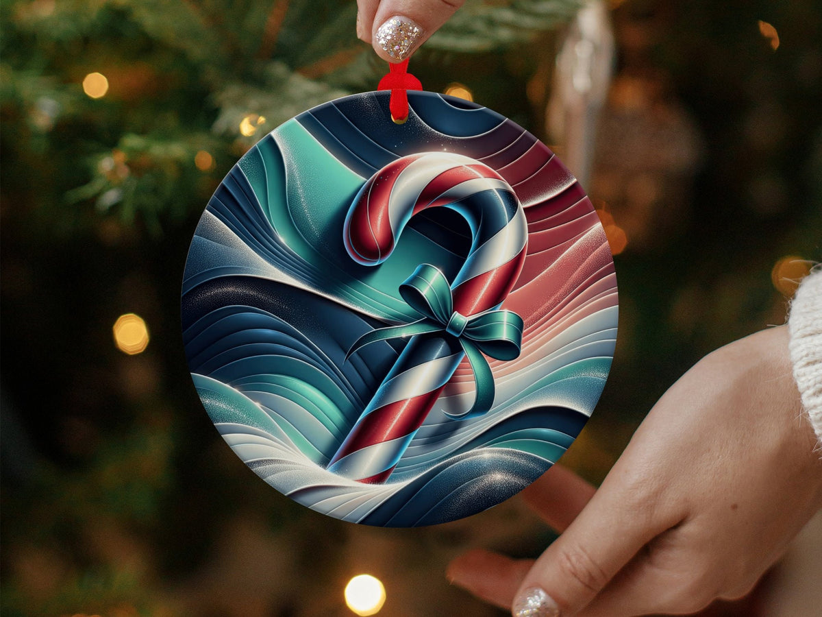 Christmas 2024 Ornament, Christmas Decoration, Holiday Gift Idea, Heirloom Keepsake, Round Ceramic, Gift Exchange, Gift Idea, Candy Cane