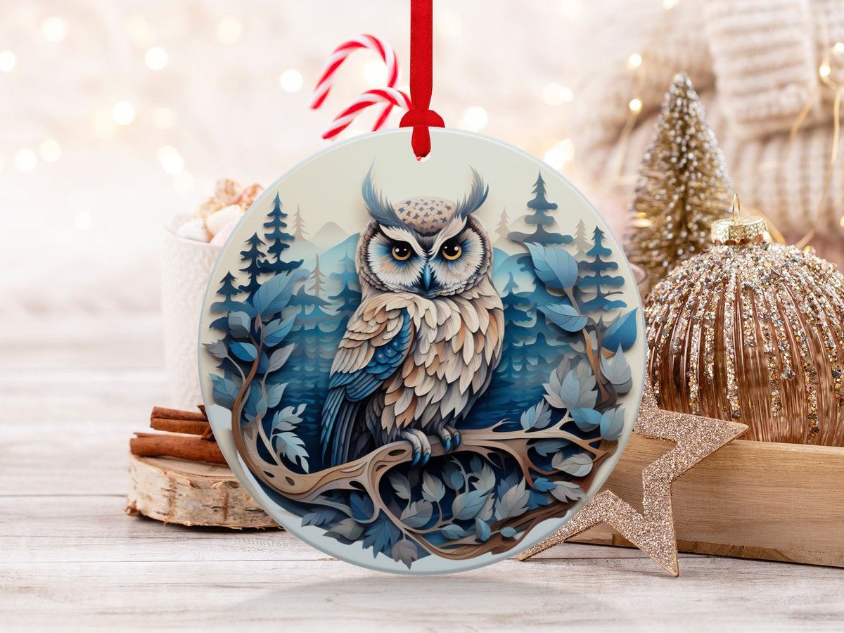 Christmas 2024 Ornament, Christmas Decoration, Holiday Gift Idea, Heirloom Keepsake, Round Ceramic, Gift Exchange, Gift Idea, Owl Ornament