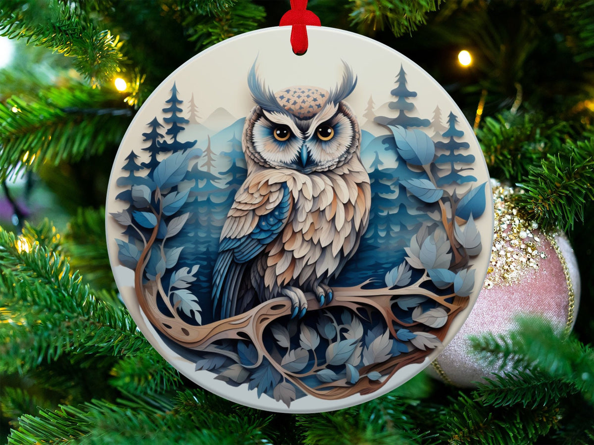 Christmas 2024 Ornament, Christmas Decoration, Holiday Gift Idea, Heirloom Keepsake, Round Ceramic, Gift Exchange, Gift Idea, Owl Ornament