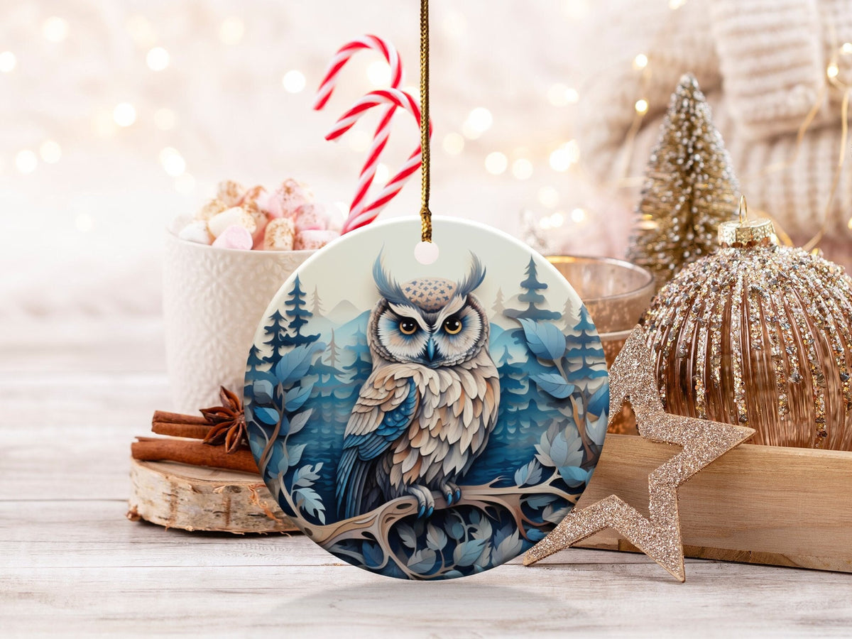 Christmas 2024 Ornament, Christmas Decoration, Holiday Gift Idea, Heirloom Keepsake, Round Ceramic, Gift Exchange, Gift Idea, Owl Ornament