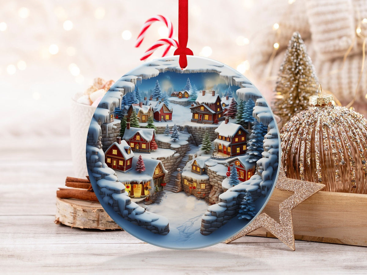 Christmas 2024 Ornament, Christmas Decoration, Holiday Gift Idea, Heirloom Keepsake, Round Ceramic, Gift Exchange, Gift Idea, Xmas Village