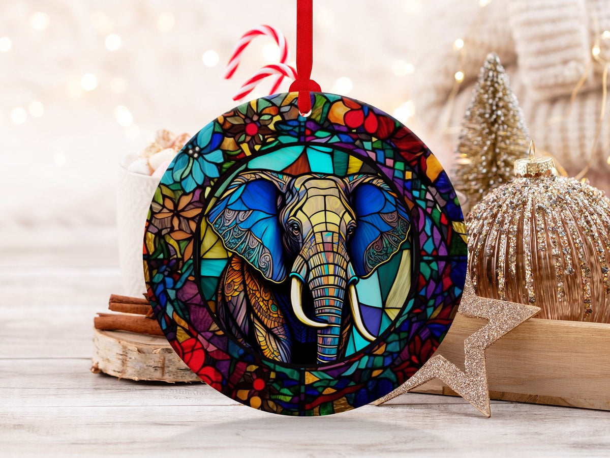 Christmas 2024 Ornament, Christmas Decoration, Holiday Gift Idea, Heirloom Keepsake, Round Ceramic, Gift Exchange, Gift Idea, Elephant