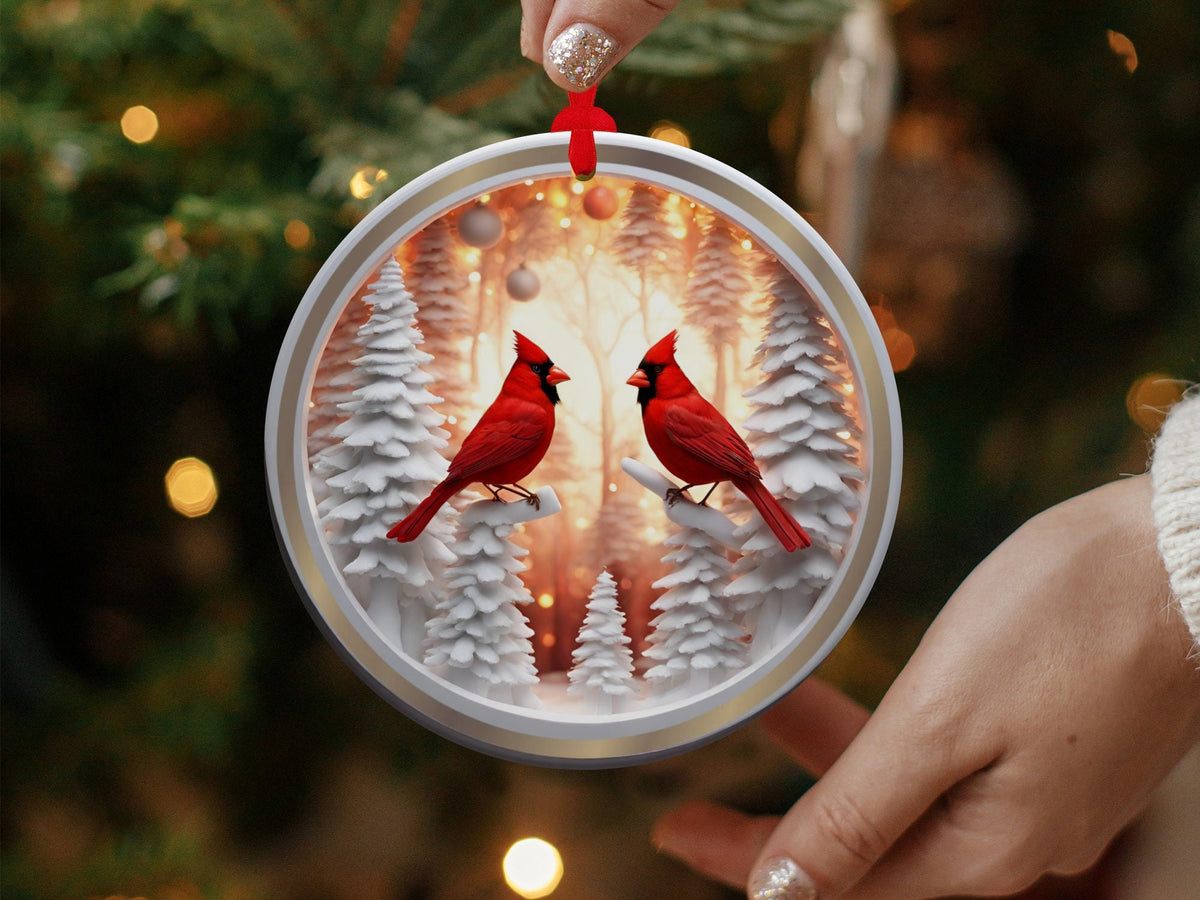 Christmas 2024 Ornament, Christmas Decoration, Holiday Gift Idea, Heirloom Keepsake, Round Ceramic, Gift Exchange, Gift Idea, Cardinals