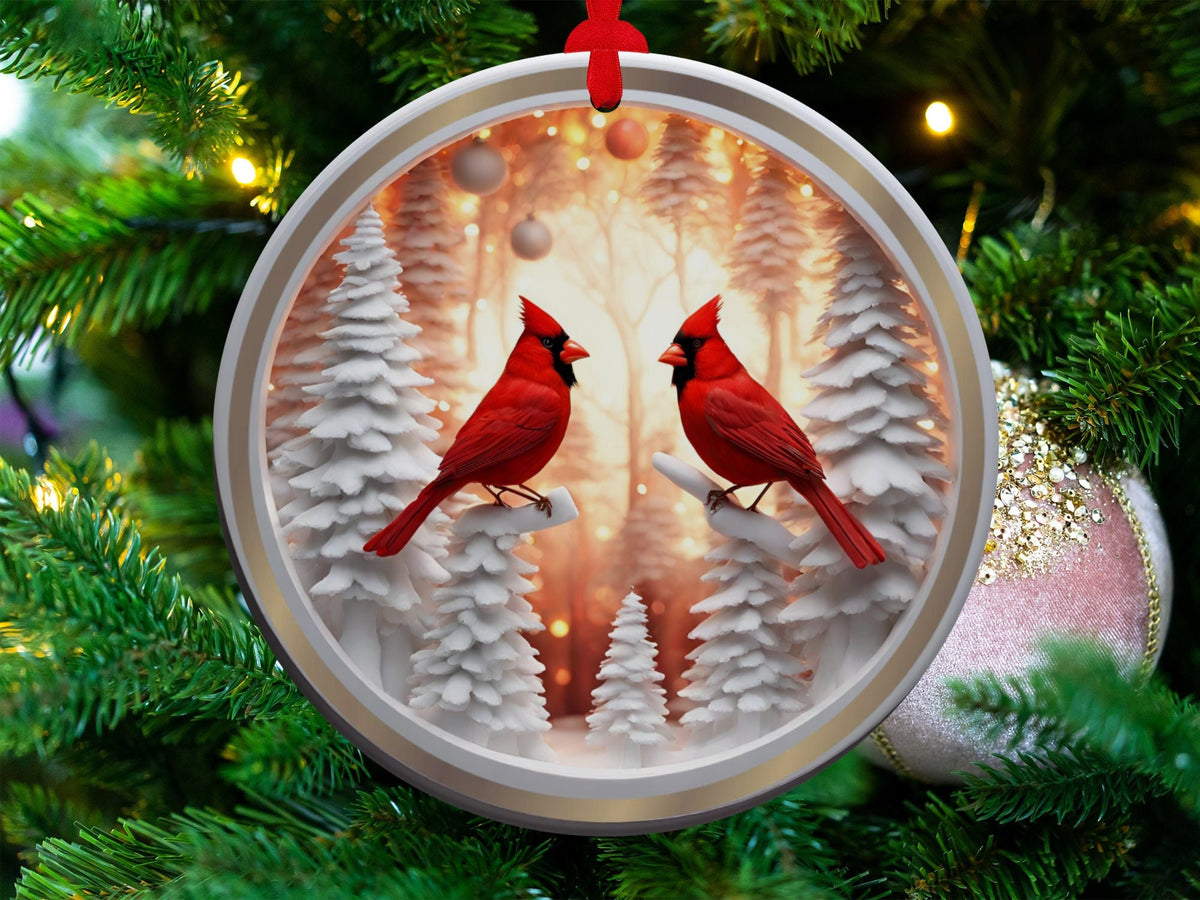 Christmas 2024 Ornament, Christmas Decoration, Holiday Gift Idea, Heirloom Keepsake, Round Ceramic, Gift Exchange, Gift Idea, Cardinals