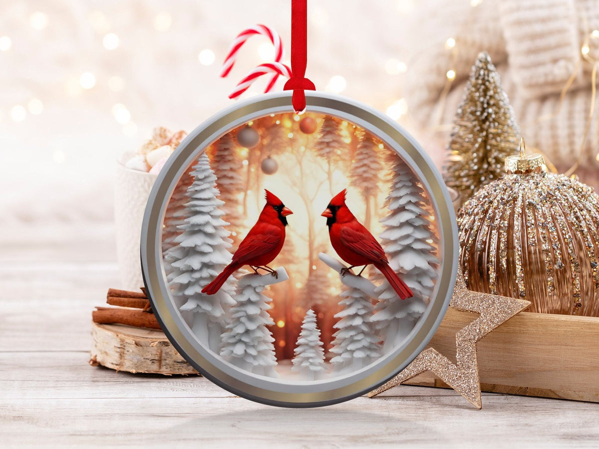 Christmas 2024 Ornament, Christmas Decoration, Holiday Gift Idea, Heirloom Keepsake, Round Ceramic, Gift Exchange, Gift Idea, Cardinals