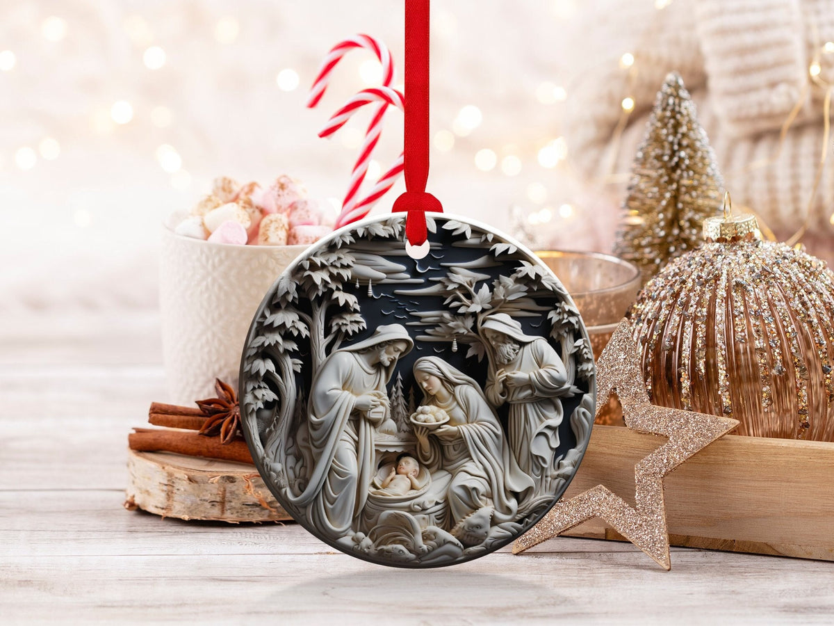 Christmas 2024 Ornament, Christmas Decoration, Holiday Gift Idea, Heirloom Keepsake, Round Ceramic, Gift Exchange, Gift Idea, Nativity