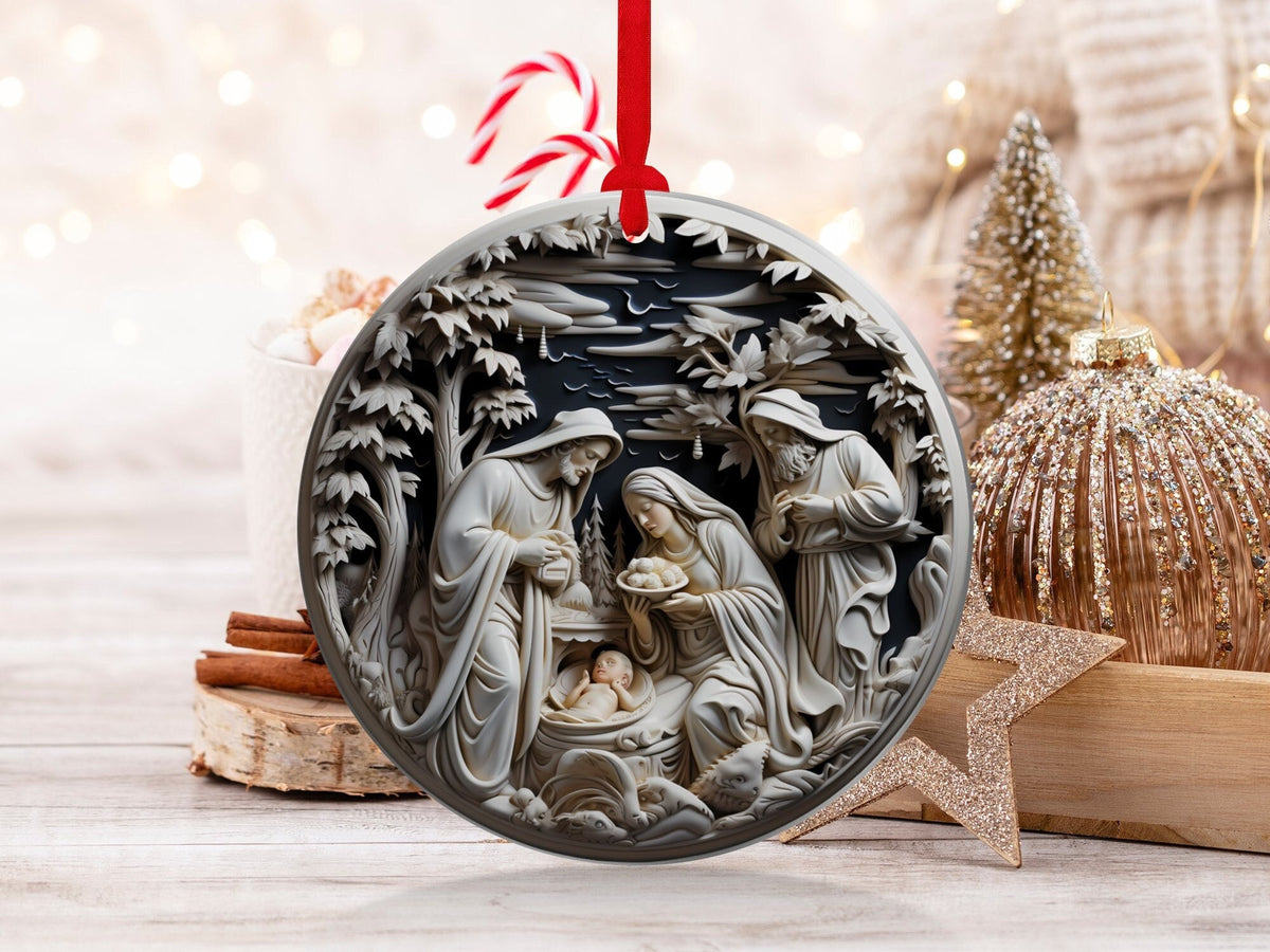 Christmas 2024 Ornament, Christmas Decoration, Holiday Gift Idea, Heirloom Keepsake, Round Ceramic, Gift Exchange, Gift Idea, Nativity