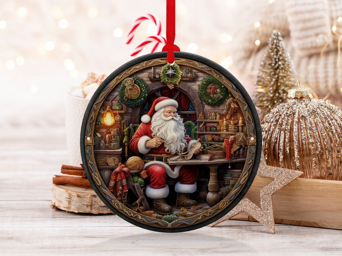 Christmas 2024 Ornament, Christmas Decoration, Holiday Gift Idea, Heirloom Keepsake, Round Ceramic, Gift Exchange, Gift Idea, Santa Claus