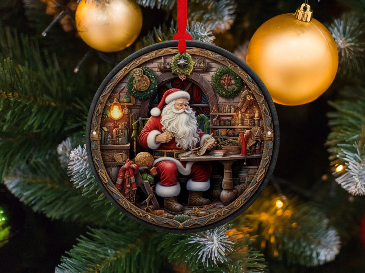 Christmas 2024 Ornament, Christmas Decoration, Holiday Gift Idea, Heirloom Keepsake, Round Ceramic, Gift Exchange, Gift Idea, Santa Claus