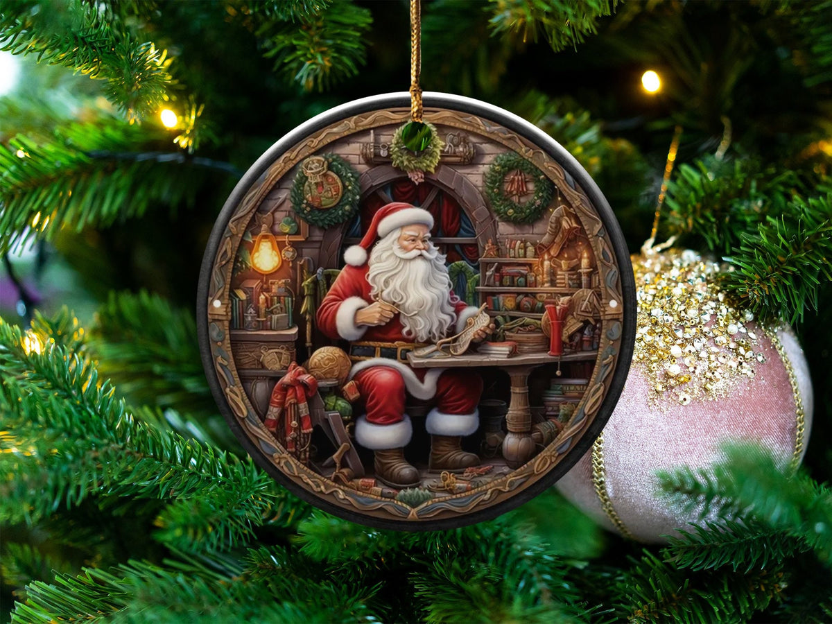 Christmas 2024 Ornament, Christmas Decoration, Holiday Gift Idea, Heirloom Keepsake, Round Ceramic, Gift Exchange, Gift Idea, Santa Claus
