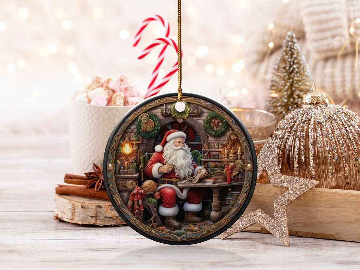 Christmas 2024 Ornament, Christmas Decoration, Holiday Gift Idea, Heirloom Keepsake, Round Ceramic, Gift Exchange, Gift Idea, Santa Claus