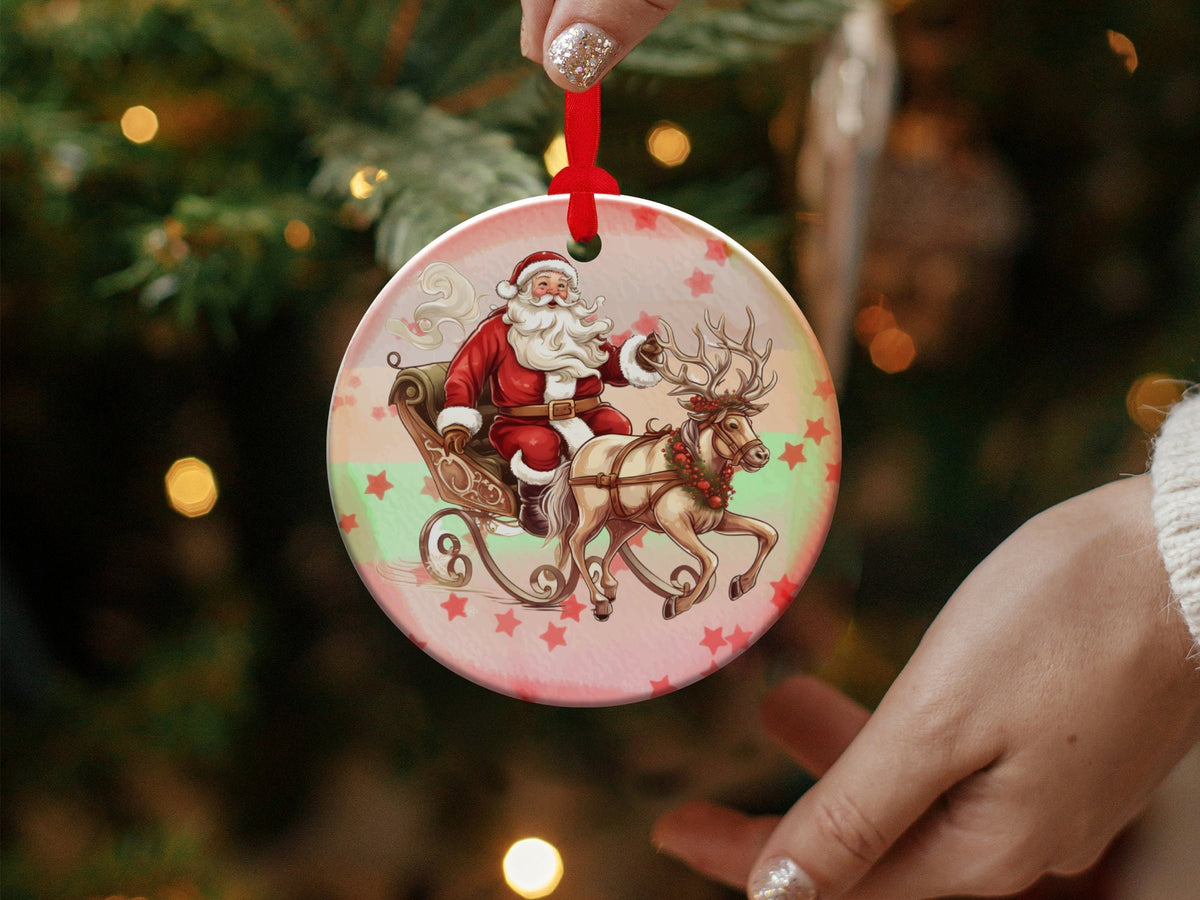 Christmas 2023 Ornament, Christmas Decoration, Holiday Gift Idea, Heirloom Keepsake, Round Ceramic, Gift Exchange, Gift Idea, Santa