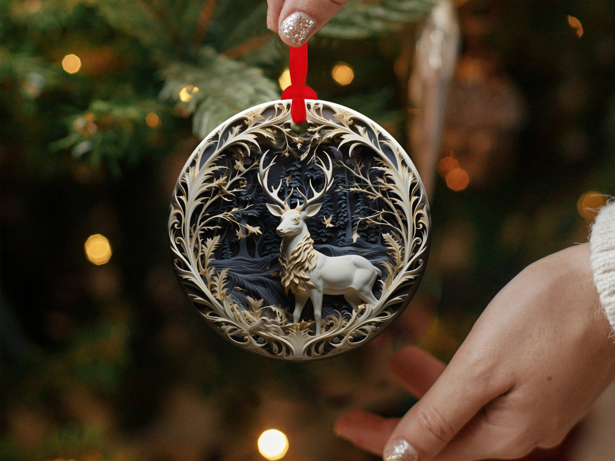 Christmas 2024 Ornament, Christmas Decoration, Holiday Gift Idea, Heirloom Keepsake, Round Ceramic, Gift Exchange, Gift Idea, Deer Ornament