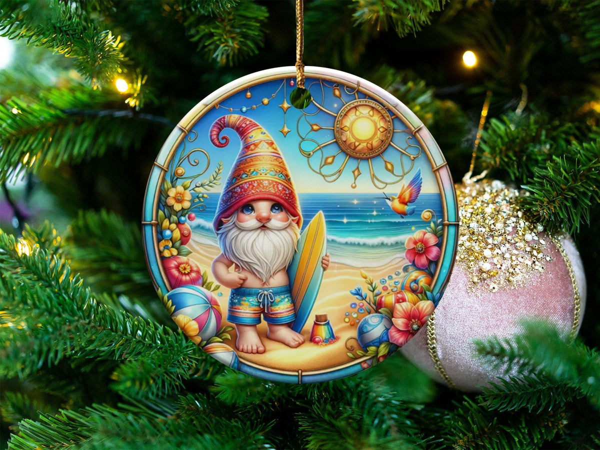 Christmas 2024 Ornament, Christmas Decoration, Holiday Gift Idea, Heirloom Keepsake, Round Ceramic, Gift Exchange, Gift Idea, Gnome