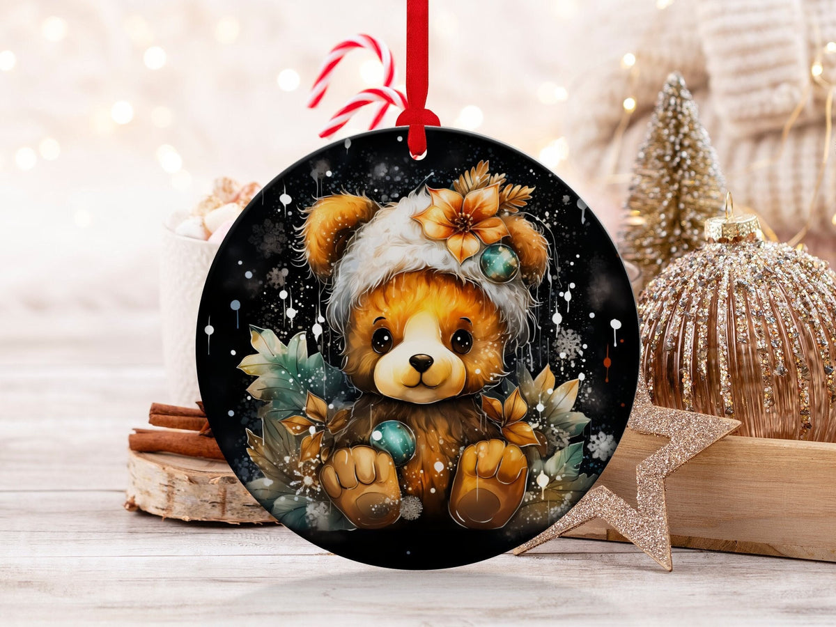 Christmas 2023 Ornament, Christmas Decoration, Holiday Gift Idea, Heirloom Keepsake, Round Ceramic, Gift Exchange, Gift Idea, Teddy Bear