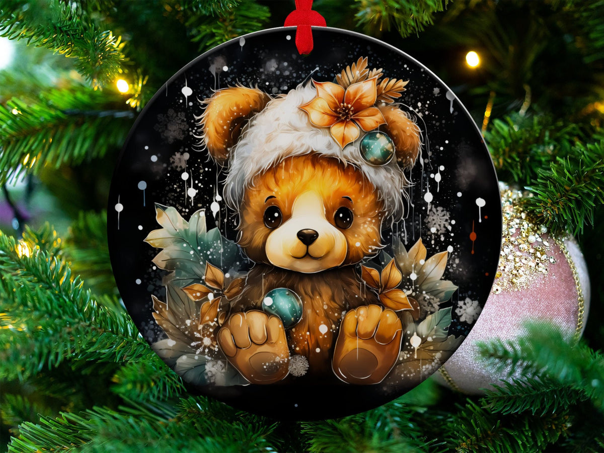 Christmas 2023 Ornament, Christmas Decoration, Holiday Gift Idea, Heirloom Keepsake, Round Ceramic, Gift Exchange, Gift Idea, Teddy Bear