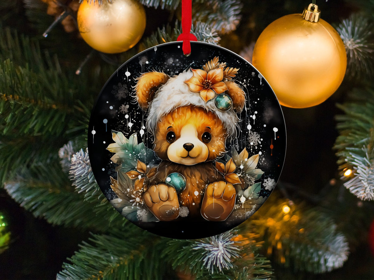 Christmas 2023 Ornament, Christmas Decoration, Holiday Gift Idea, Heirloom Keepsake, Round Ceramic, Gift Exchange, Gift Idea, Teddy Bear