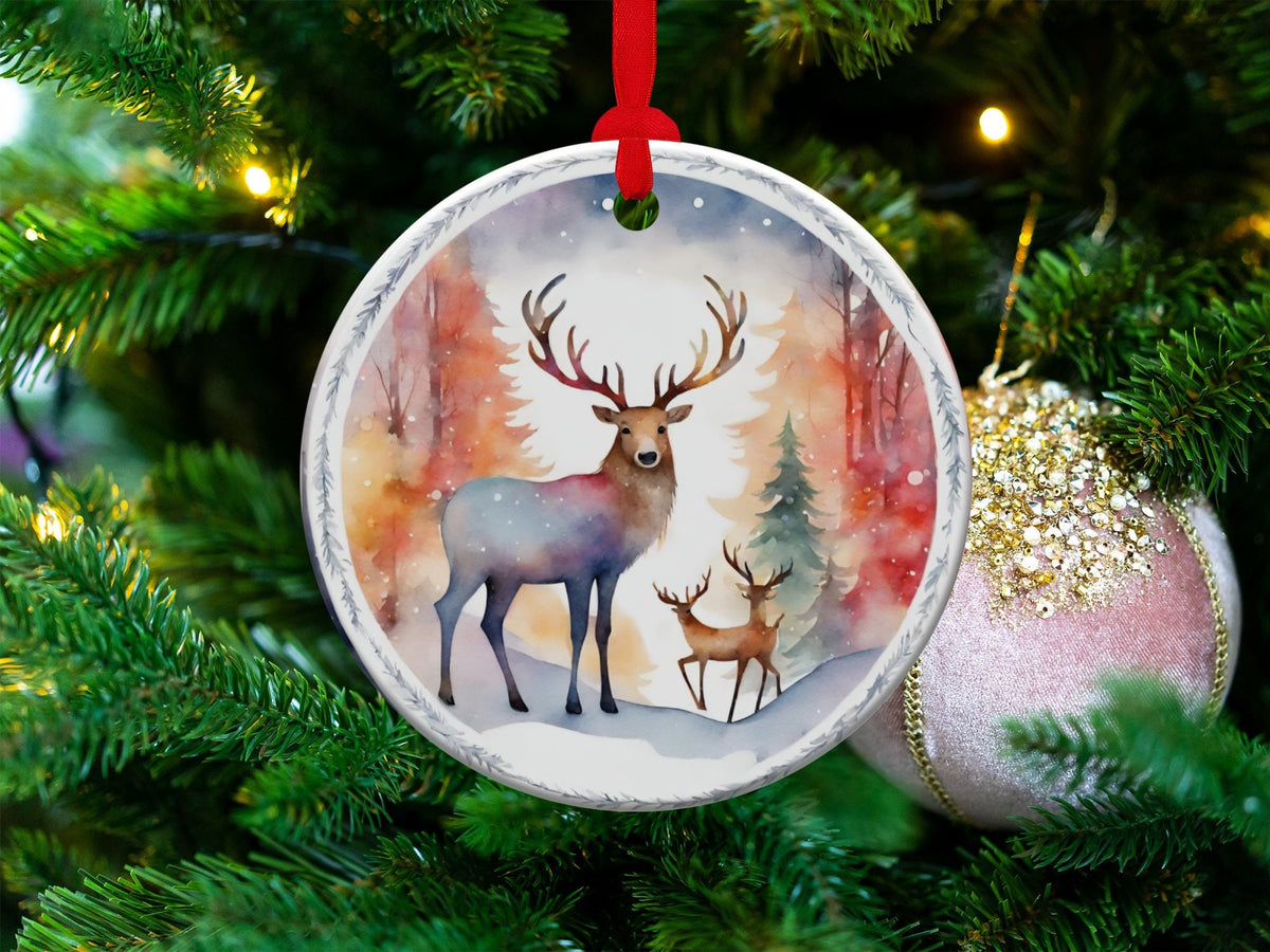 Christmas 2024 Ornament, Christmas Decoration, Holiday Gift Idea, Heirloom Keepsake, Round Ceramic, Gift Exchange, Gift Idea, Deer