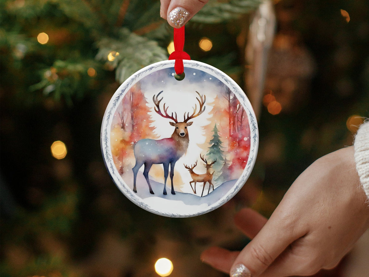 Christmas 2024 Ornament, Christmas Decoration, Holiday Gift Idea, Heirloom Keepsake, Round Ceramic, Gift Exchange, Gift Idea, Deer