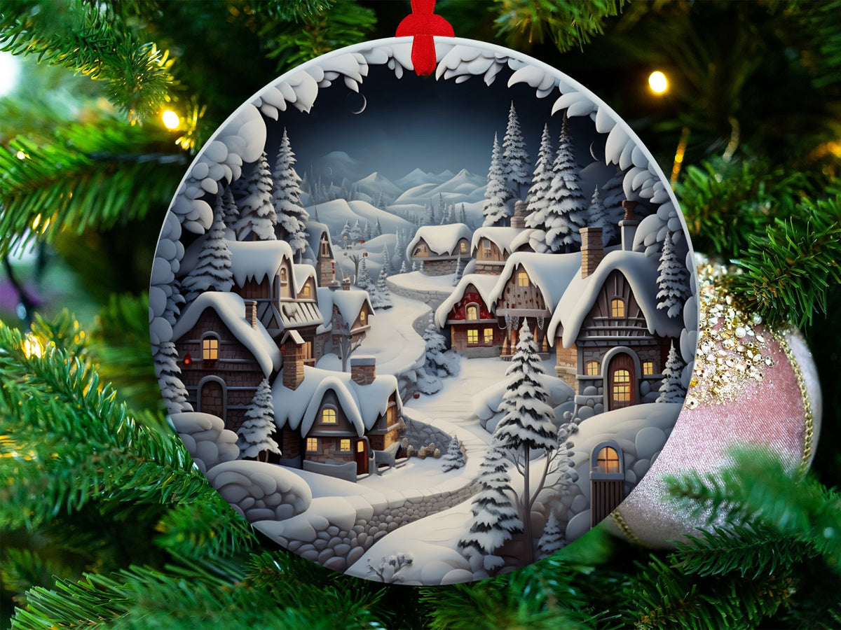 Christmas 2024 Ornament, Christmas Decoration, Holiday Gift Idea, Heirloom Keepsake, Round Ceramic, Gift Exchange, Gift Idea, Xmas Village