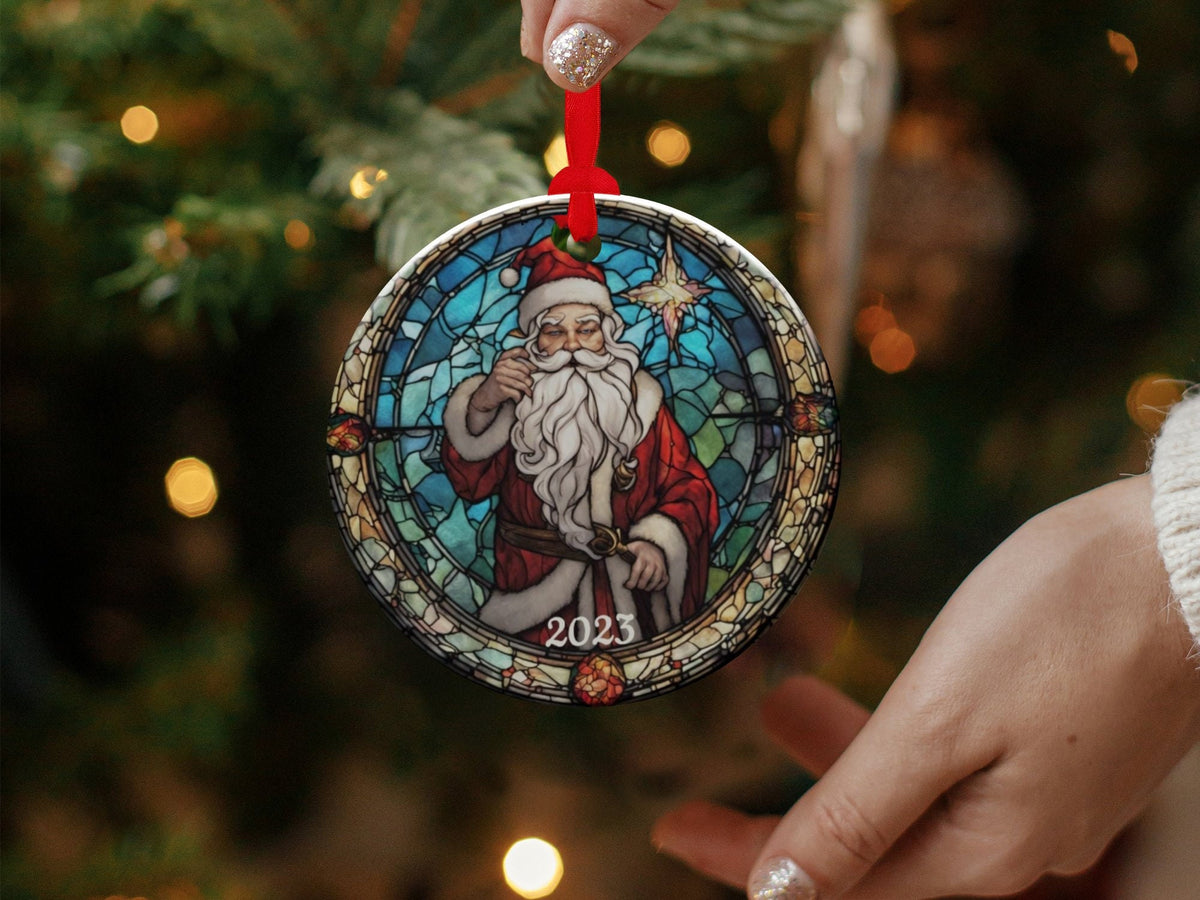 Santa 2024 Ornament, 2024 Christmas Decoration, Holiday Gift Idea, Heirloom Keepsake, Round Ceramic, Bauble Present, Vintage Santa