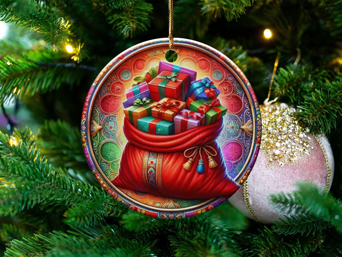 Christmas 2024 Ornament, Christmas Decoration, Holiday Gift Idea, Heirloom Keepsake, Round Ceramic, Gift Exchange, Gift Idea, Santa Presents
