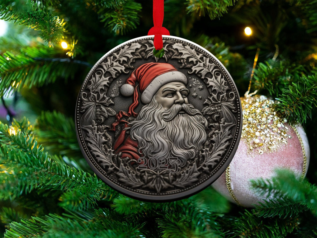 Santa 2024 Ornament, 2024 Christmas Decoration, Holiday Gift Idea, Heirloom Keepsake, Round Ceramic, Bauble Present, Vintage Santa