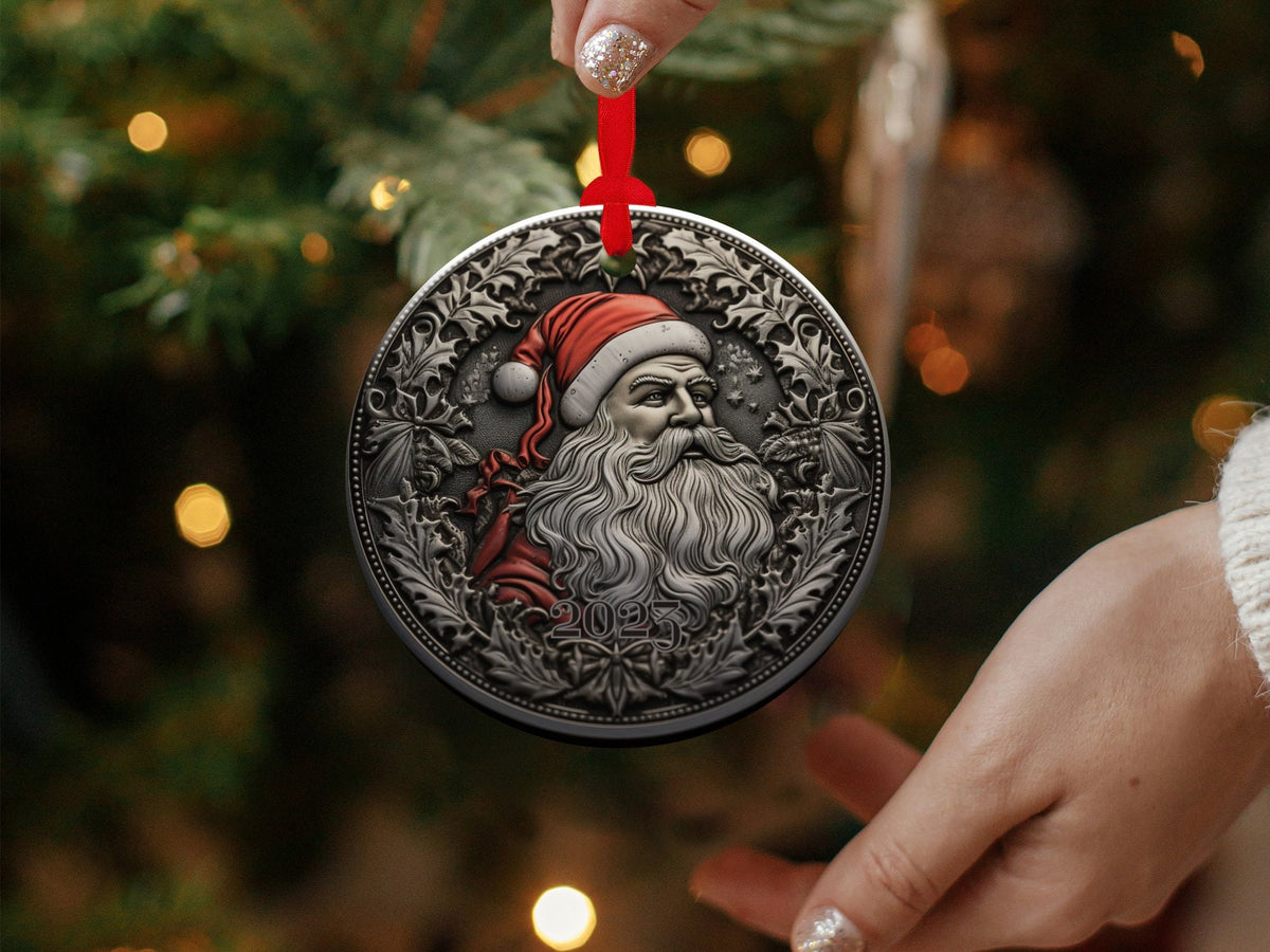 Santa 2024 Ornament, 2024 Christmas Decoration, Holiday Gift Idea, Heirloom Keepsake, Round Ceramic, Bauble Present, Vintage Santa