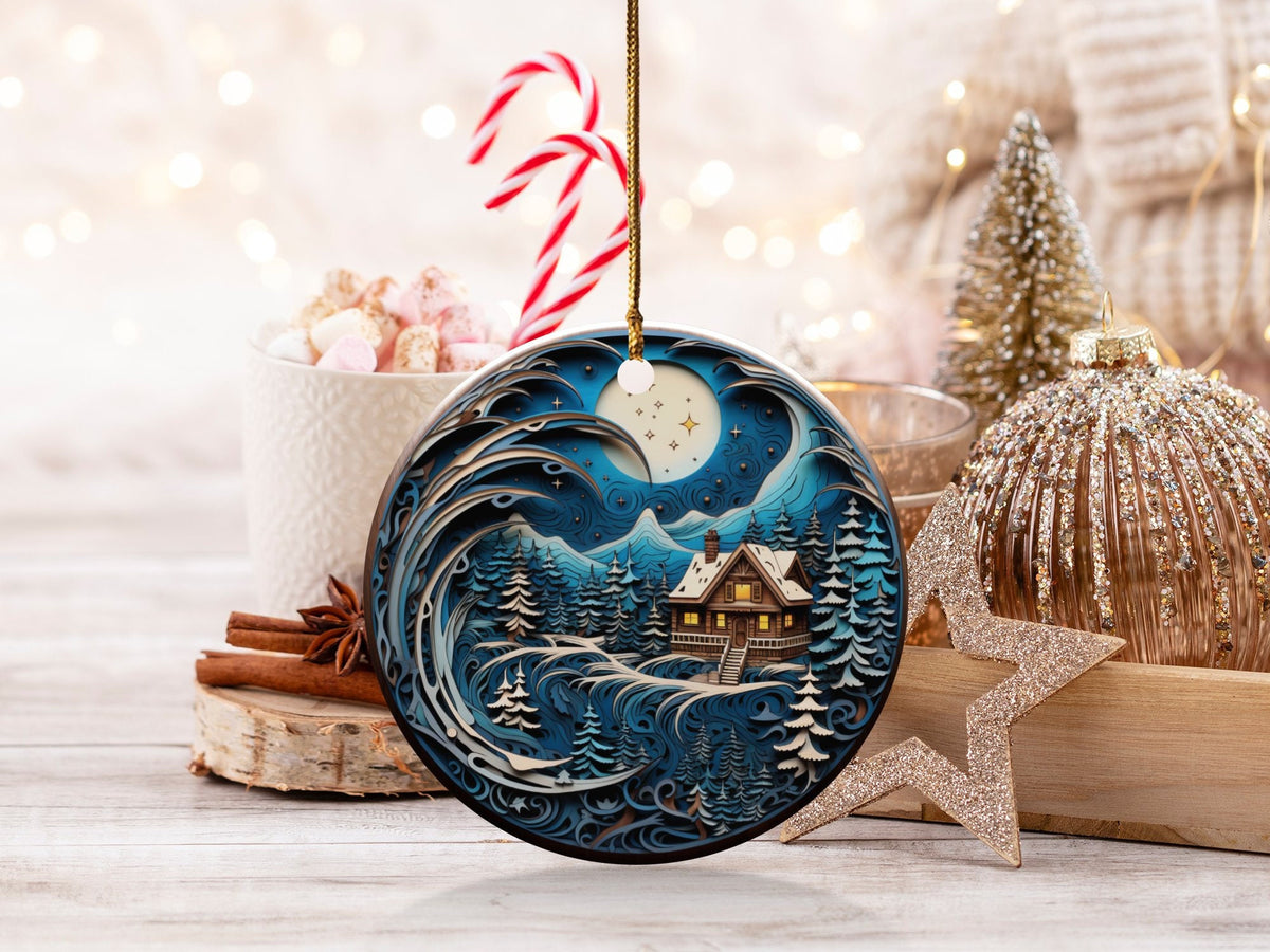 Christmas 2024 Ornament, Christmas Decoration, Holiday Gift Idea, Heirloom Keepsake, Round Ceramic, Gift Exchange, Gift Idea, Xmas Scene