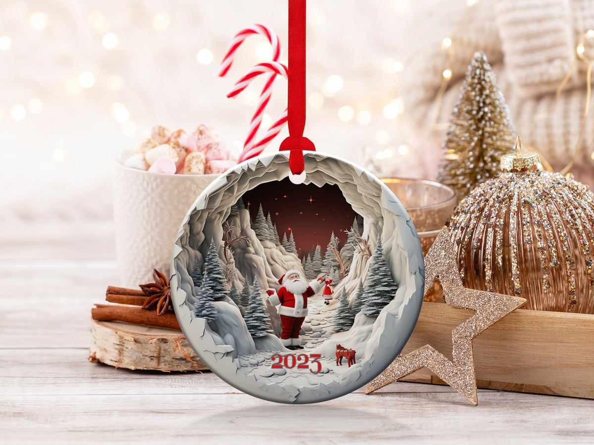 Santa 2024 Ornament, 2024 Christmas Decoration, Holiday Gift Idea, Heirloom Keepsake, Round Ceramic, Bauble Present, Vintage Santa
