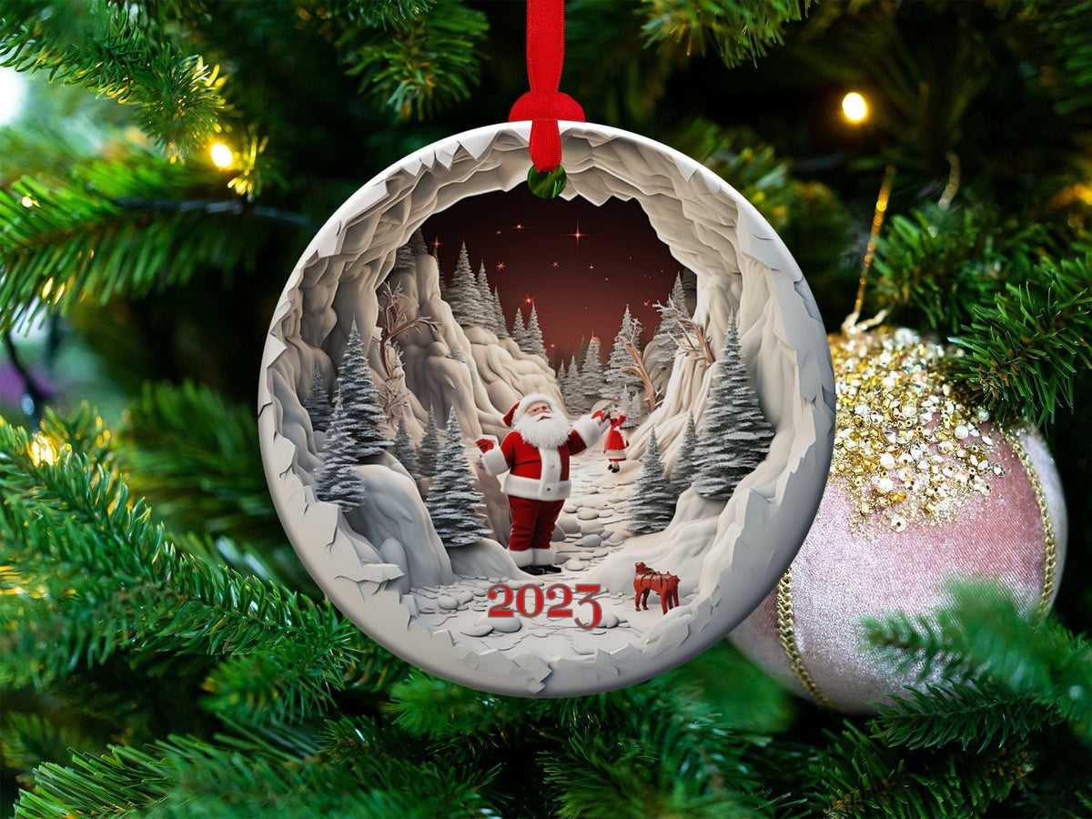 Santa 2024 Ornament, 2024 Christmas Decoration, Holiday Gift Idea, Heirloom Keepsake, Round Ceramic, Bauble Present, Vintage Santa