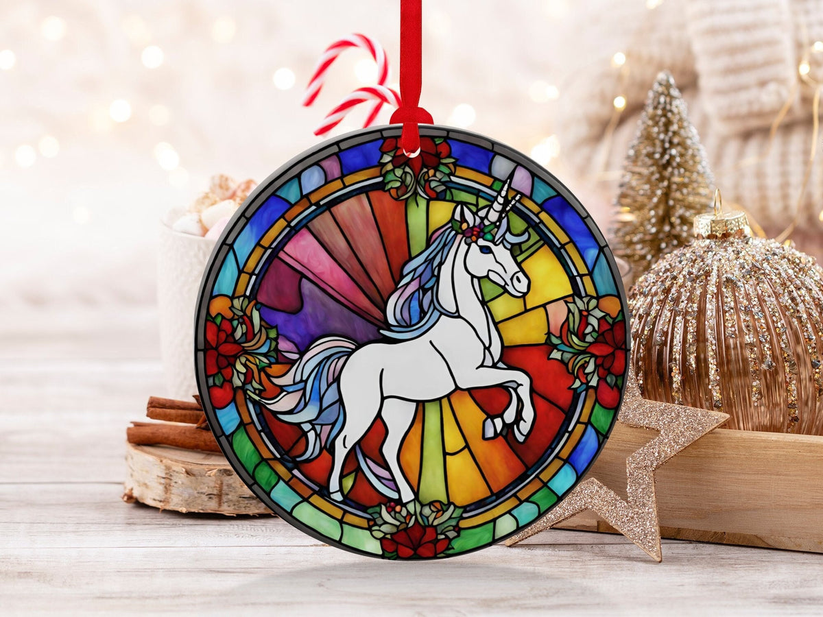 Christmas 2024 Ornament, Christmas Decoration, Holiday Gift Idea, Heirloom Keepsake, Round Ceramic, Gift Exchange, Gift Idea, Unicorn