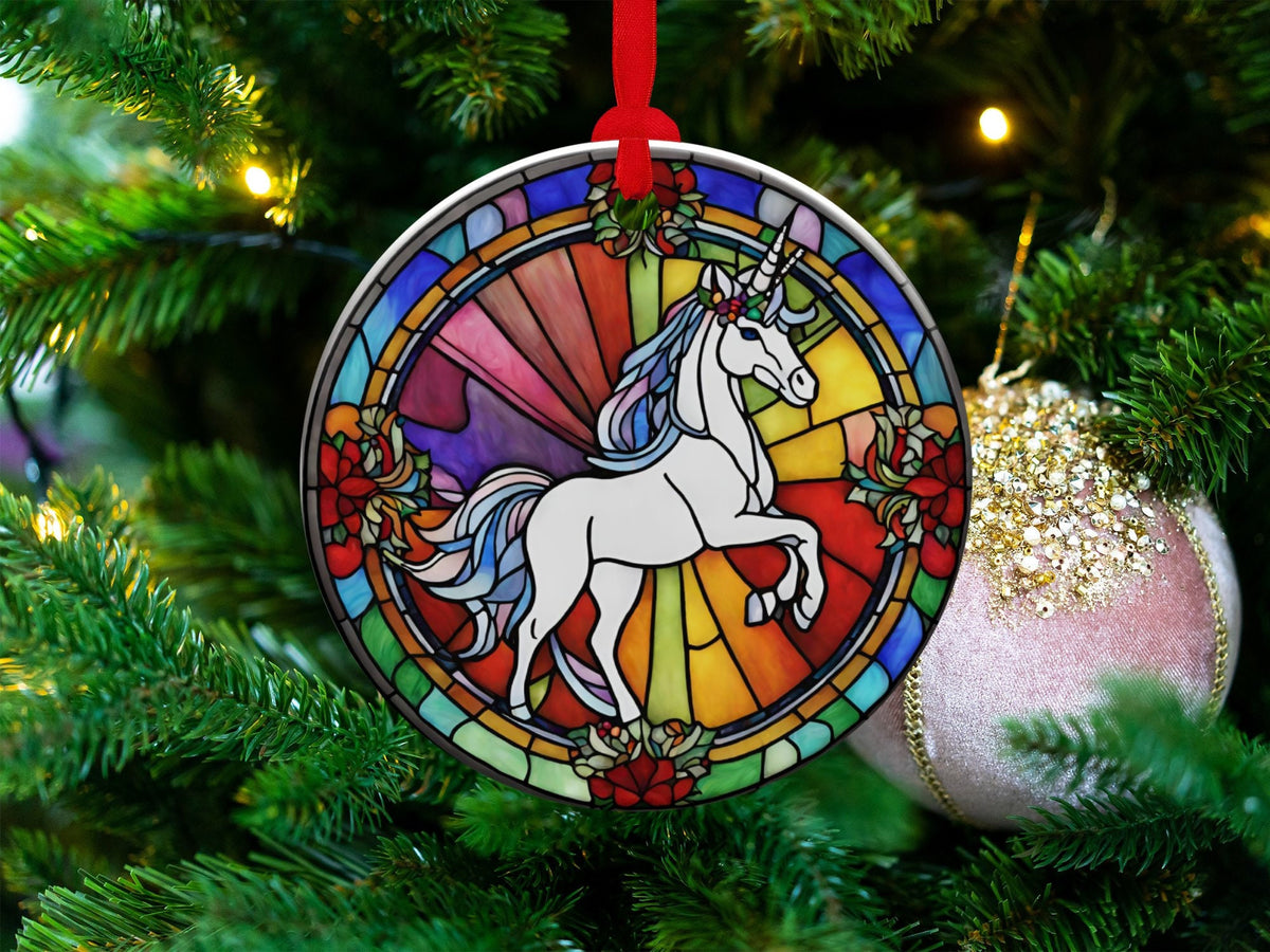 Christmas 2024 Ornament, Christmas Decoration, Holiday Gift Idea, Heirloom Keepsake, Round Ceramic, Gift Exchange, Gift Idea, Unicorn